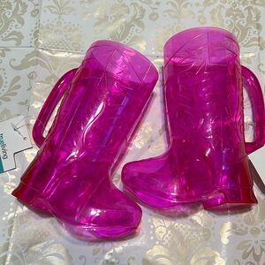New Set of Two TrueLiving Pink Cowgirl Boot Reusable Plastic Tumbler Mugs 16oz
